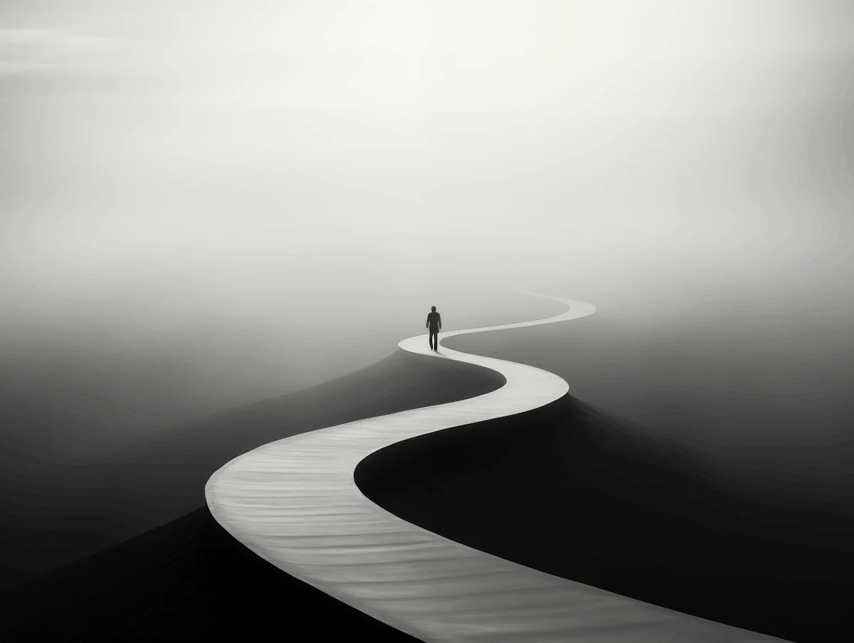Lone-Figure-on-a-Monochrome-Path Lone-Figure-on-a-Monochrome-Path