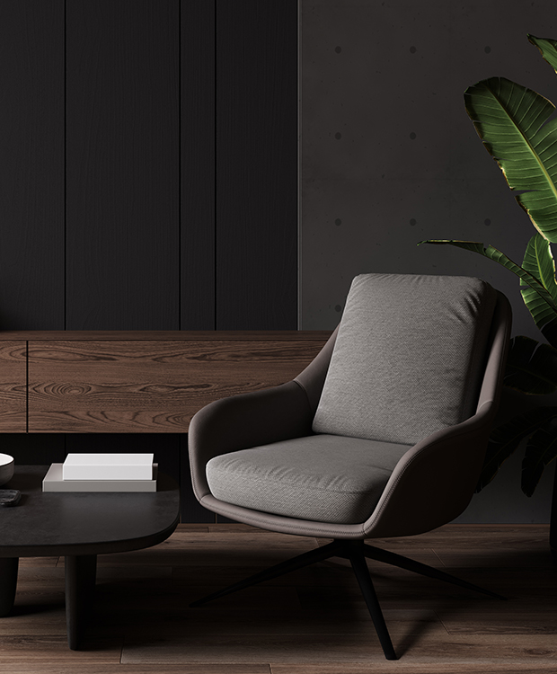 Modern dark living room interior design, 3d rendering